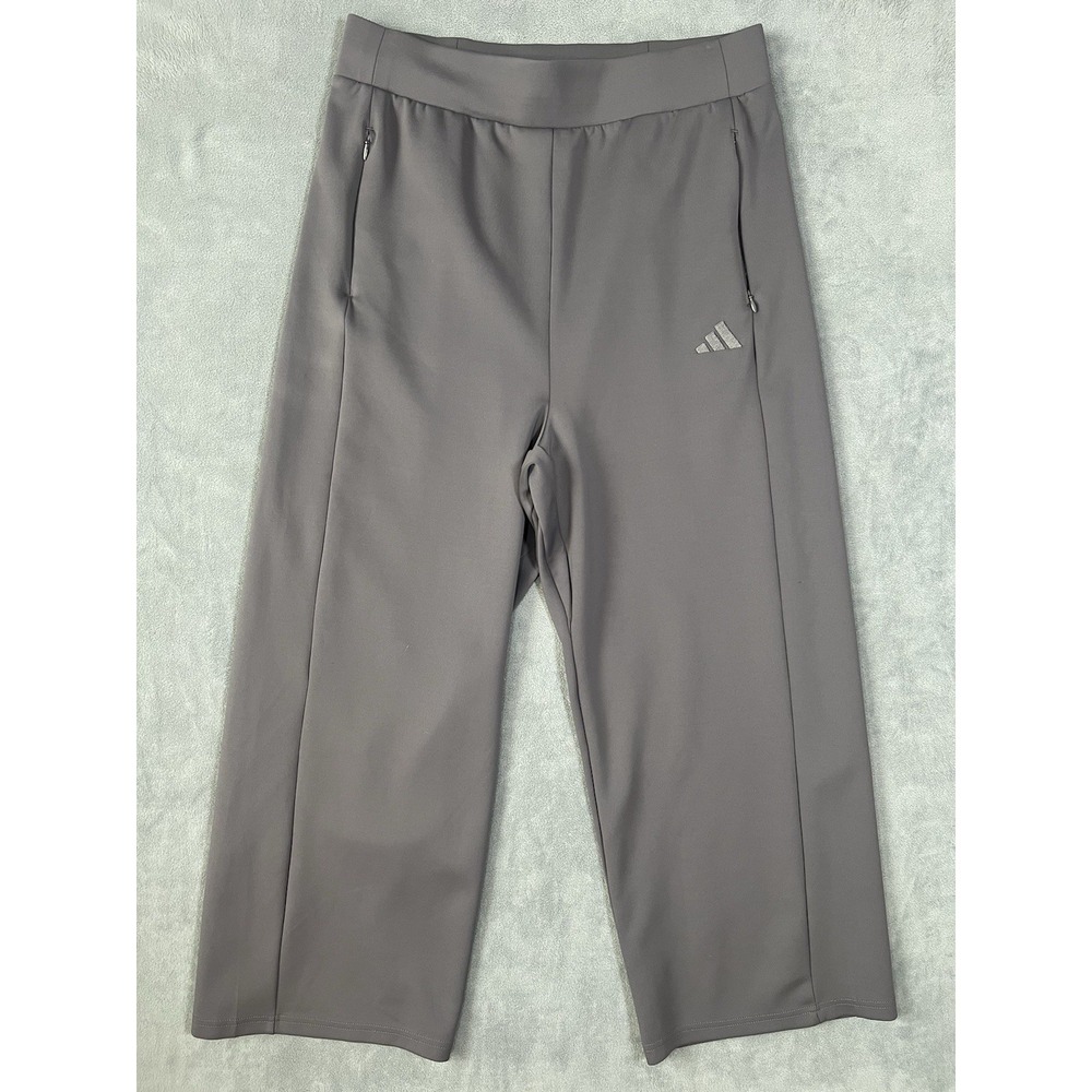 Adidas Originals Women's Wide Leg Cropped Pants Gray Strata XL Zip Pockets